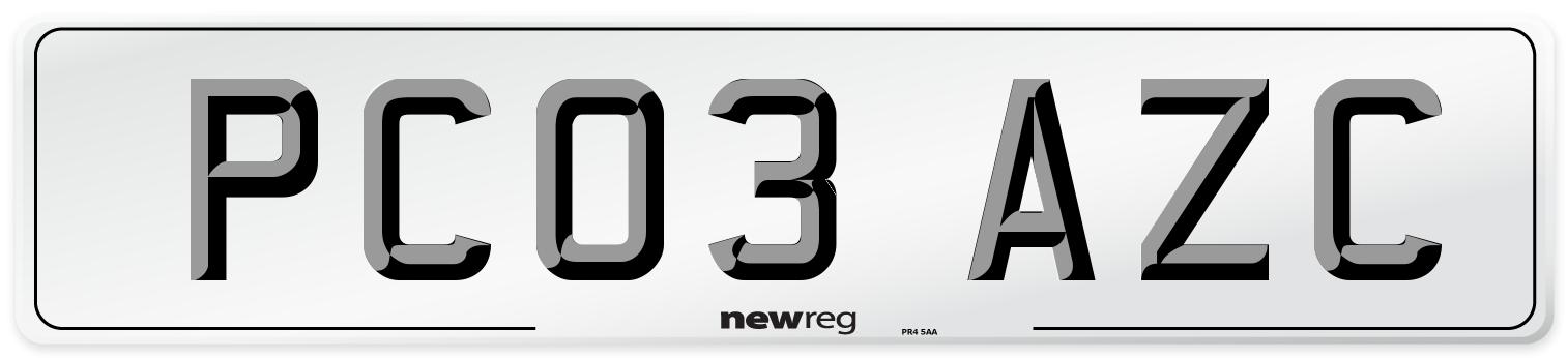 PC03 AZC Number Plate from New Reg